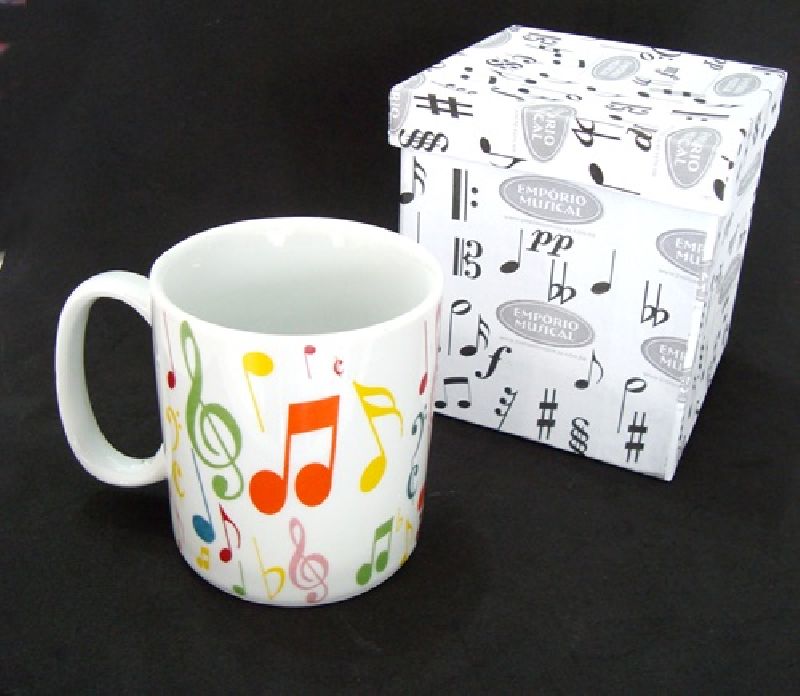 Caneca Musical Branca Simbolos musicais coloridas c/ embalagem para presente
