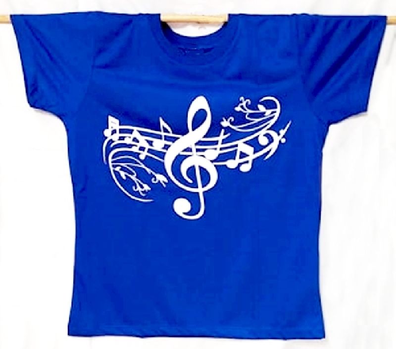 Camiseta musical azul bic baby look silk pauta flor P ao EXG 