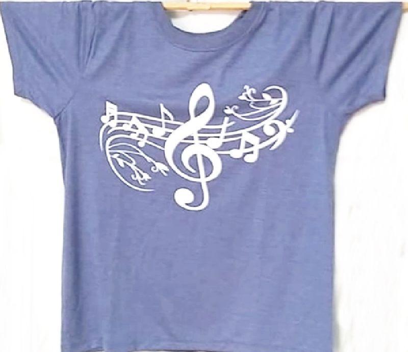 Camiseta Musical Azul jeans baby look silk pauta flor do P ao EXG 