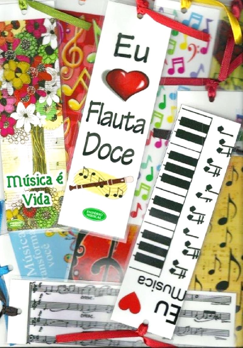 Marca Página Musical  Variados plastificados com fita de cetim Pacote c/10