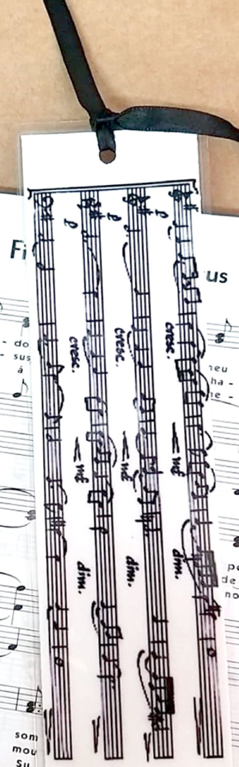 Marca Página Musical partitura antiga plastificado com fita de cetim 