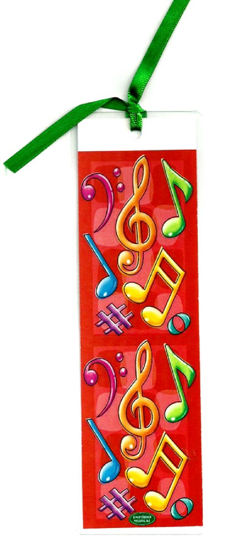 Marca Página Musical notas e claves vermelho plastificado com fita de cetim  