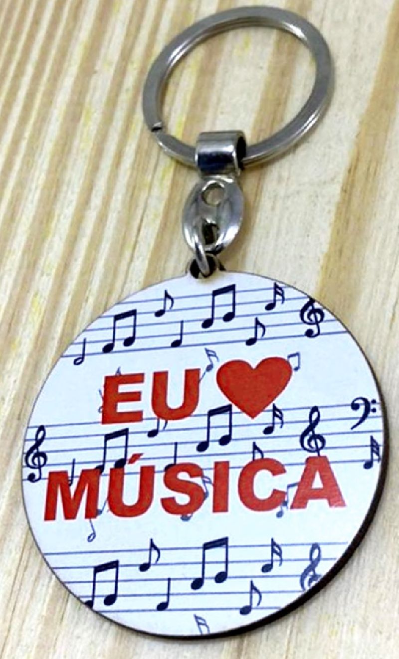 Chaveiro Musical Eu amo Musica MDF adesivado 