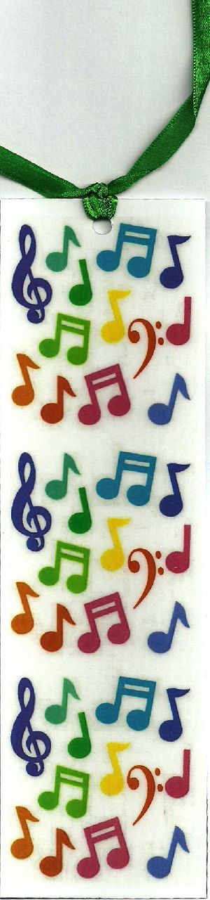 Marca Páginas simbolos musicais coloridos com fita de cetim 
