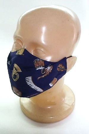 Mascara musical 3 D azul estampa instrumentos musicais 