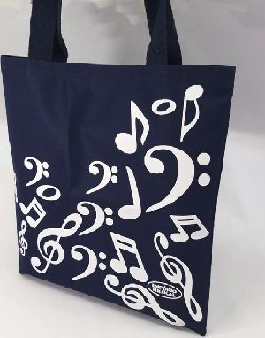 Bolsa Ecologica Azul marinho silk simbolos musicais brancos 39X38