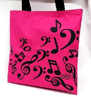 Bolsa Ecologica rosa com simbolos silk preto 39X38 cm 