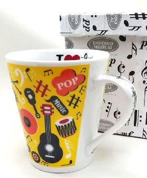 Caneca Musical Branca Tulipa Pop Music Instrumentos com embalagem de presente 