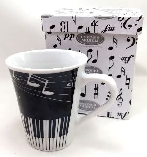 Caneca Musical branca Tulipa com teclado e partitura preto c/ embalagem de presente 