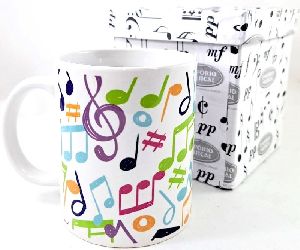 Caneca Musical Branca simbolos coloridos c/ embalagem para presente