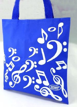 Bolsa Ecologica azul bic silk simbolos musicais brancos 39X38