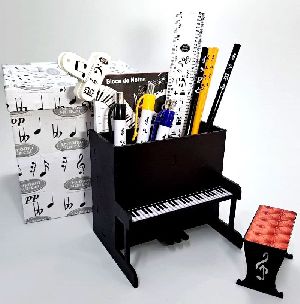 Mini Piano Porta Caneta + Porta trecos madeira preto com embalagem de presente 