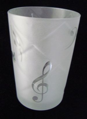 Copo Musical p/ Agua vidro jateado c/ símbolos Musicais